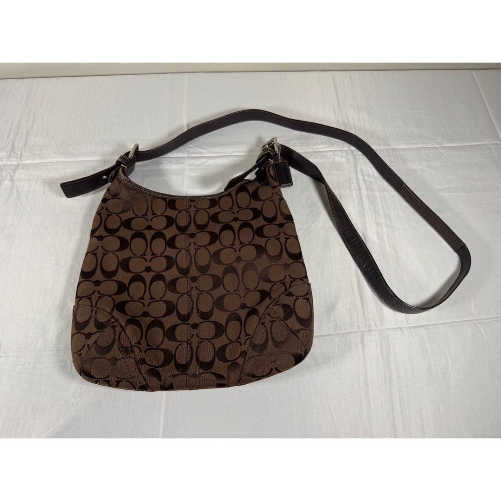 Vintage Coach F12992 Signature Jacquard Canvas Hobo Shoulder Bag Brown Y2K 2008